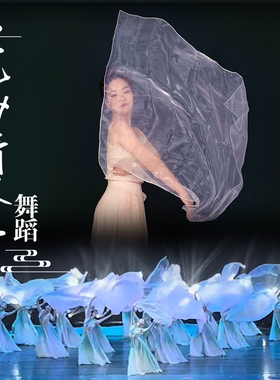 浣纱清水旁舞蹈扇子白色透明纱巾古典舞群舞海底纱巾摄影丝巾道具