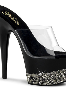 美国Pleaser 17.8cm细跟高跟凉鞋厚底底部镶钻防水台无带高跟鞋