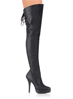 美国Pleaser/Devious13.3cm黑色亚光防水台背部系带侧拉链过膝靴