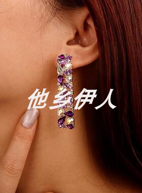 美国代购方形吊坠闪光水钻耳钉