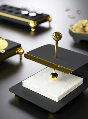 酒店餐厅桌面金色不锈钢立式纸巾架纸巾座方形餐巾架商用定制logo