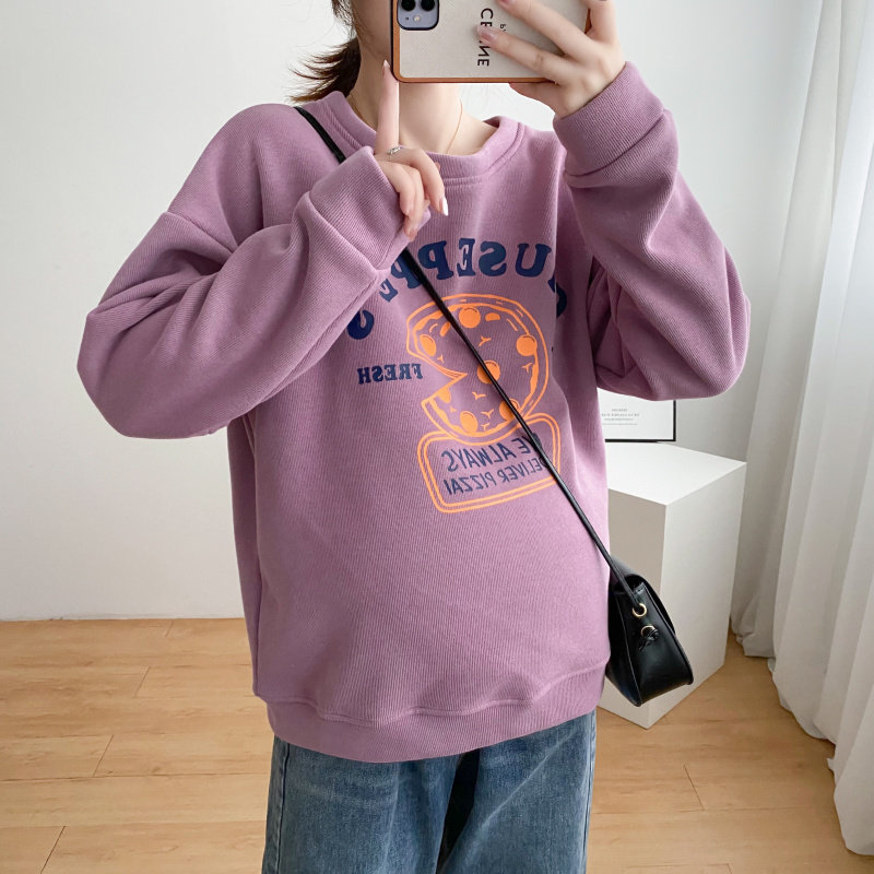 출산 착용 가을 겨울 운동복 여성 벨벳 두꺼운 짧은 겨울 탑 한국 스타일 느슨한 대형 출산 바닥 셔츠