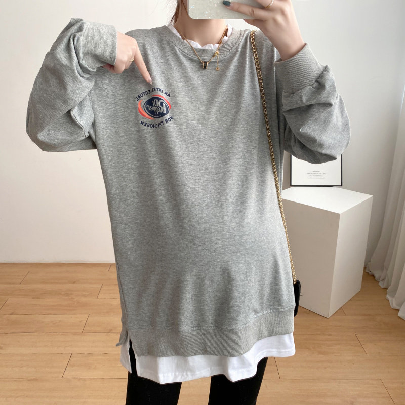 출산 가을 정장 세련된 한국 스타일 느슨한 대형 운동복 순수 코튼 중간 길이 인터넷 연예인 긴 소매 봄 가을 탑