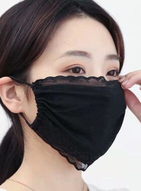 夏季薄款网红蕾丝冰凉防晒口罩薄纱网纱女高颜值透气夏天戴的女士
