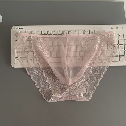 男士透明蕾丝网纱三角内裤