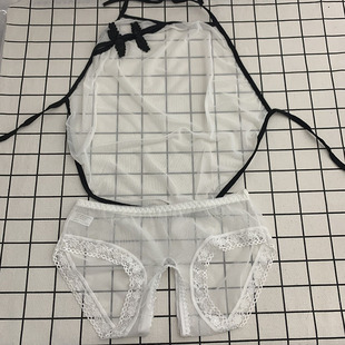 肚兜女士性感全透明网纱情绪情感内衣丁字裤 火辣免脱薄夏睡衣 套装