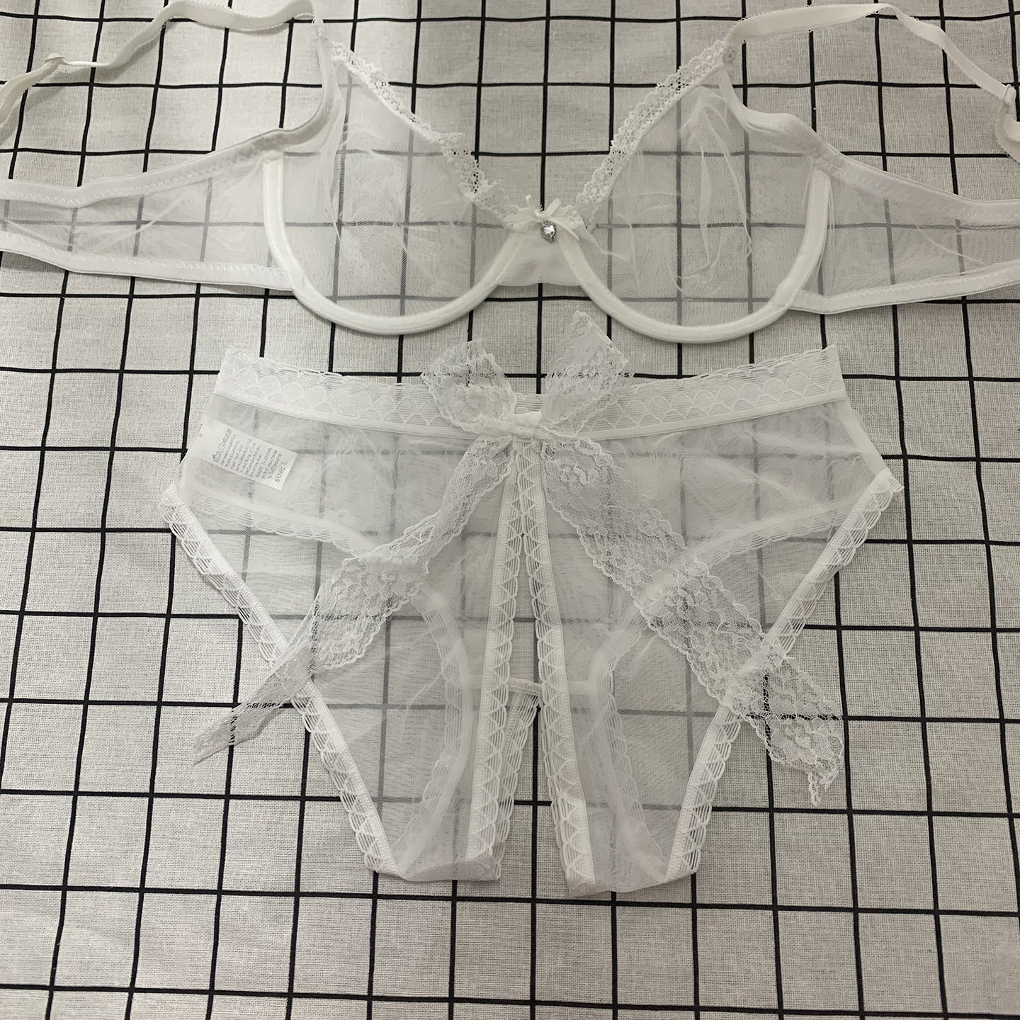 性感透明文胸套装网纱蕾丝火辣三角内裤乳罩内衣柔软丝滑诱惑单层