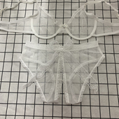 性感透明文胸套装 乳罩内衣柔软丝滑诱惑单层 网纱蕾丝火辣三角内裤