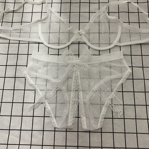 性感透明文胸套装网纱蕾丝火辣三角内裤乳罩内衣柔软丝滑诱惑单层