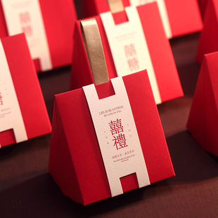 结婚喜糖盒高级感百日通用喜庆盒子手提糖盒大红礼盒空盒 今年新款