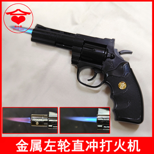 充气防风左轮打火机模型创意个性金属点火器春节点炮仗枪型潮新款