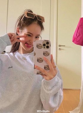 超火ins秋冬新款女卫衣潮韩版宽松显瘦灰色圆领套头字母刺绣上衣