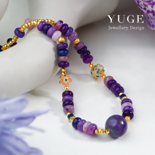 中间一颗梦幻星球舒俱来项链 古法足金珐琅花球 碎金子超闪蹦迪珠