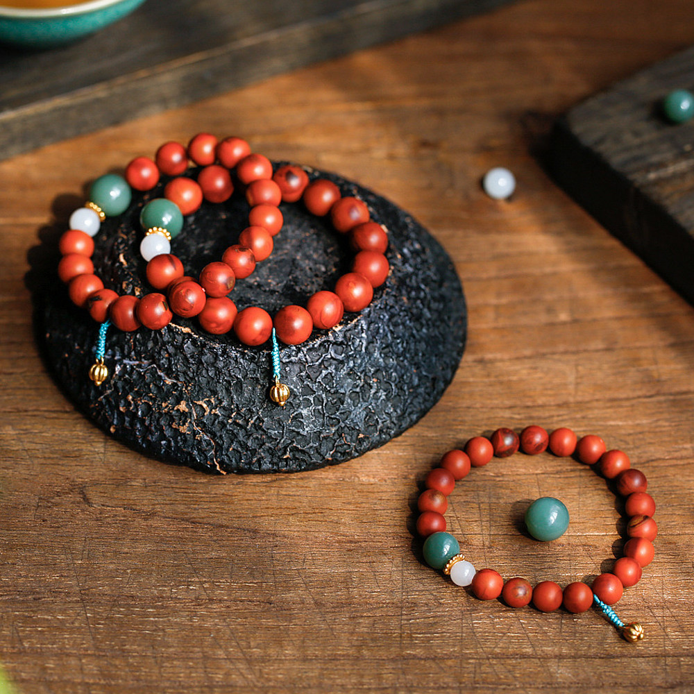 玩川料一串到位!九口原皮包浆料南红手串