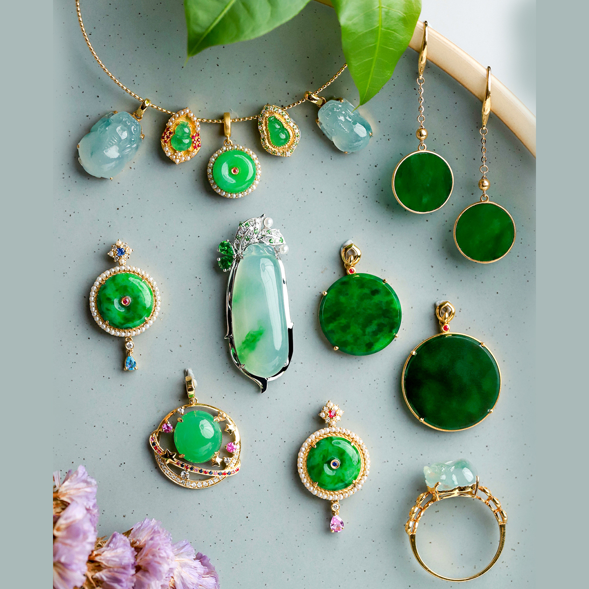 天然翡翠吊坠耳饰阳绿辣绿