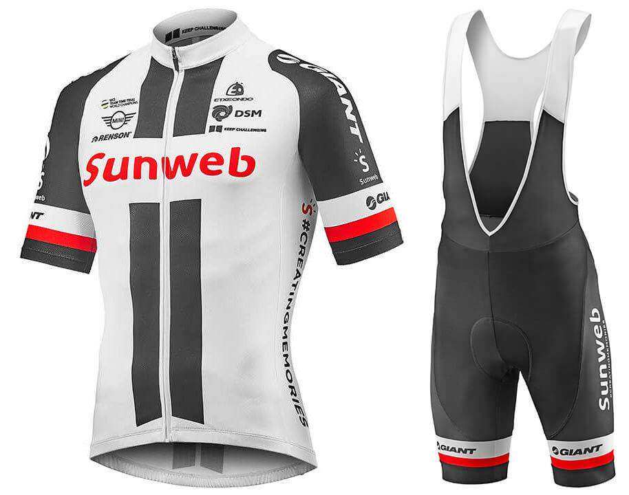 2020 Sunweb 夏季骑行服男款短袖和背带短裤套装透气面料速干女款