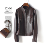 春秋海宁绵羊皮 显瘦机车皮夹克2026新款 真皮衣外套女短款 立领修身