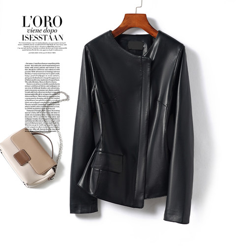 真皮皮衣短款修身黑色气质小个子