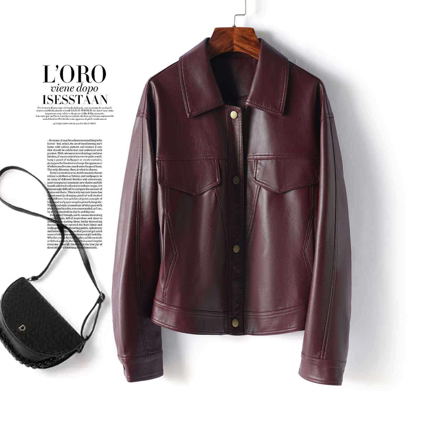 海宁短款修身真皮衣女外套小个子