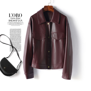 海宁皮衣女士短款外套翻领修身气质绵羊皮春秋新款真皮夹克小个子
