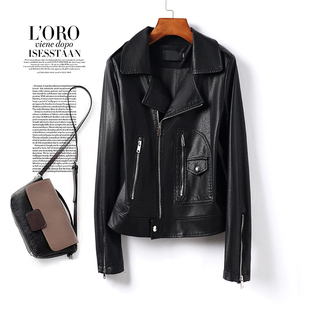 海宁皮夹克女短款黑色翻领休闲绵羊皮外套秋冬新款真皮皮衣小个子