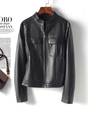 2025新款皮夹克女短款外套黑色显瘦绵羊皮海宁秋冬真皮衣小个子