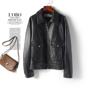 海宁皮衣外套女短款翻领黑色休闲显瘦绵羊皮2025秋冬新款真皮夹克