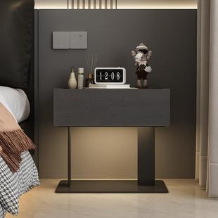 卧室实木床头柜创意碳素钢底座床边柜意式极简悬浮收纳柜感应灯