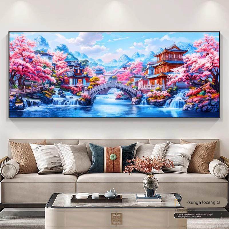 钻石画江南美景满钻2025新款客厅粘钻石贴十字绣雪山阁楼风景中式