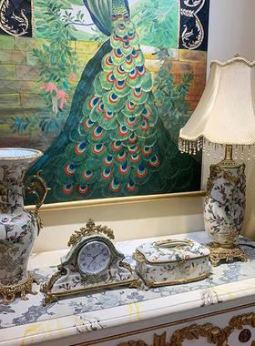 促销陶瓷配铜纸巾盒 装饰花插 瓷配铜镶铜相框果碗手绘描金台灯