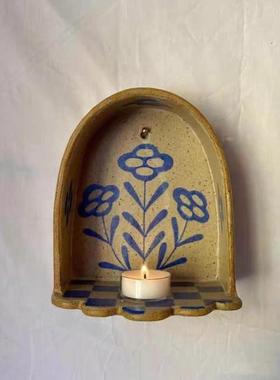 兰花烛台ins风蓝色花朵烛台摆件创意餐桌浪漫感小烛台置物架