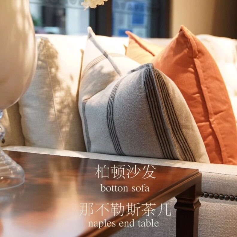 原装进口正版现货美式现代休闲米白色布艺羽绒填充坐垫三人沙发