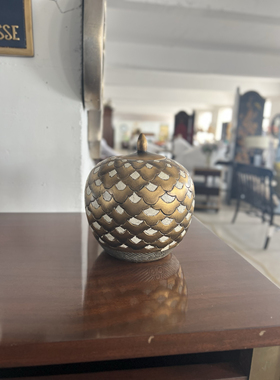 美式复古轻奢风现货复古做旧金色彩绘菠萝纹陶瓷摆件家客厅装饰品