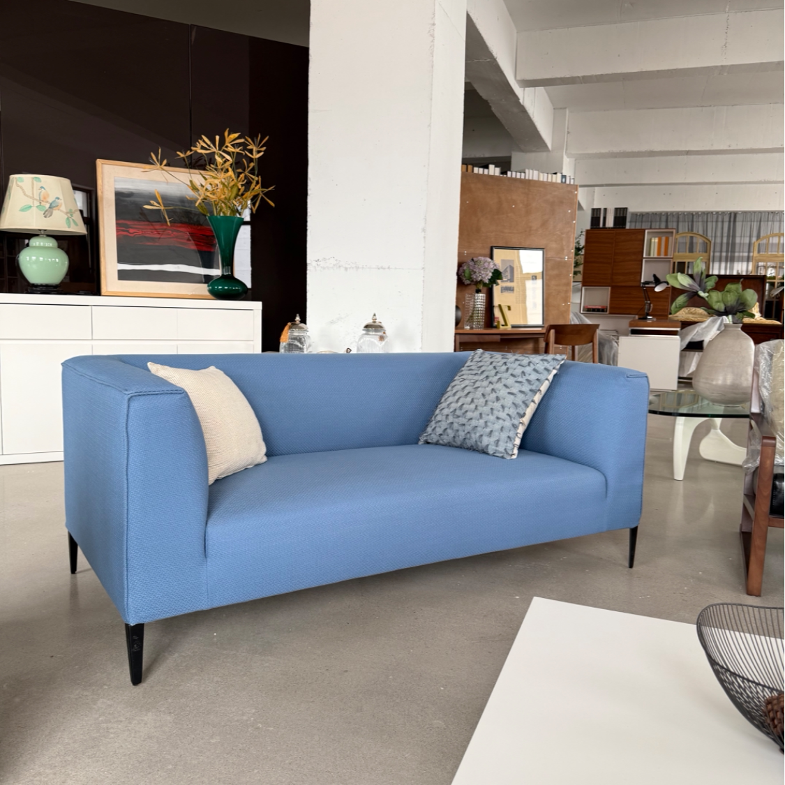 北欧风格现货清样特价布艺蓝色沙发客厅小户型直排三人位沙发