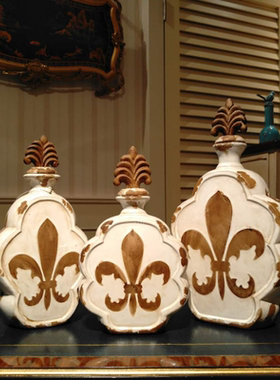 欧式风白色做旧法国带盖装饰摆件