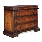 原装 现货欧美复古棕色郁金香木纹饰面古铜拉手四屉床边柜 进口正版