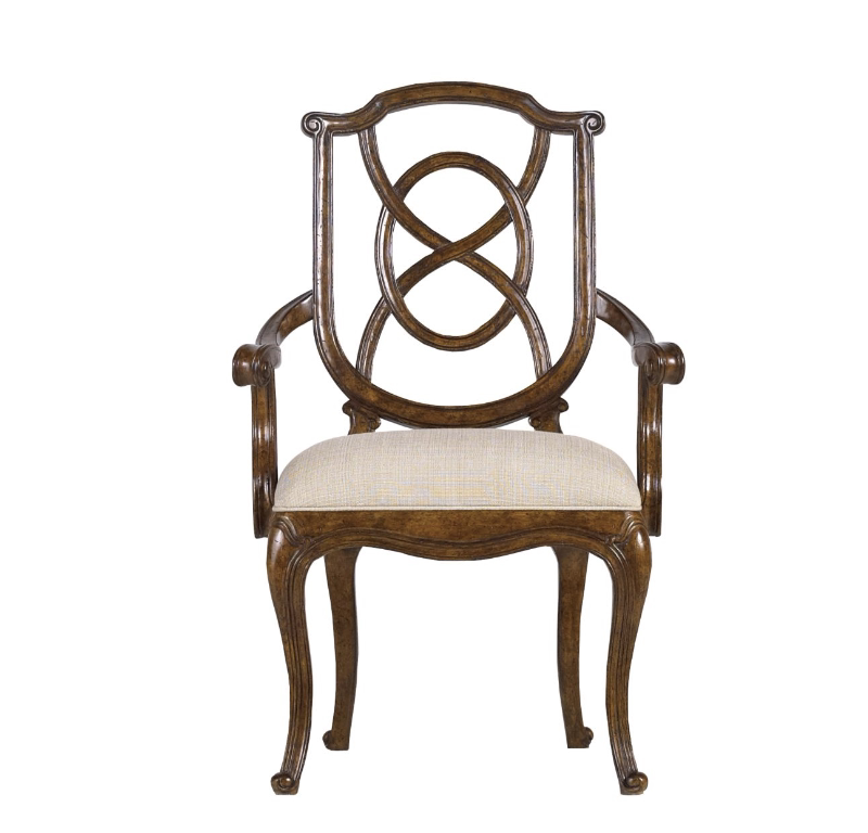 原装进口正版现货美式经典焦糖色木架米色暗花布艺镂空高背扶手椅