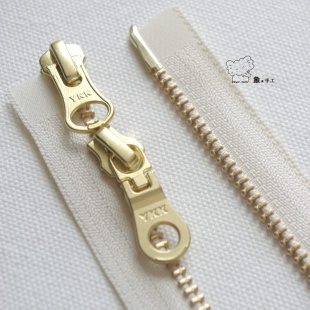 拉锁配件 120厘米YKK5号金铜双头开口拉链外套皮衣夹克羽绒服装