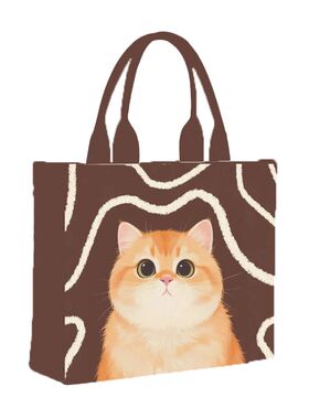金渐层小猫插画原创帆布包大容量手提折叠环保袋购物袋托特包定制