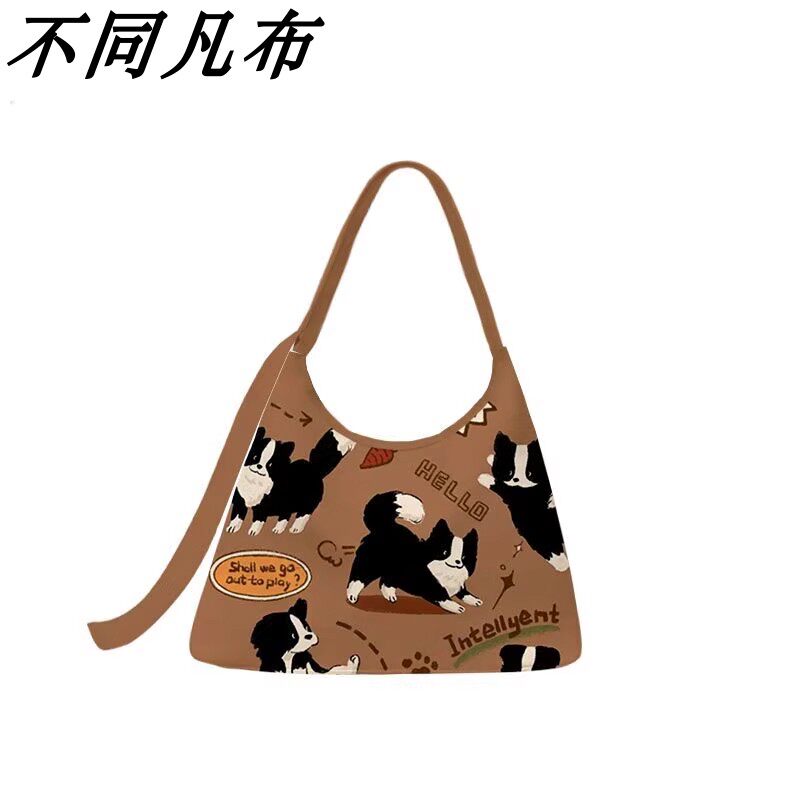 可爱边牧新款小众小狗单肩斜挎包通勤外出大容量百搭拉链布袋定制