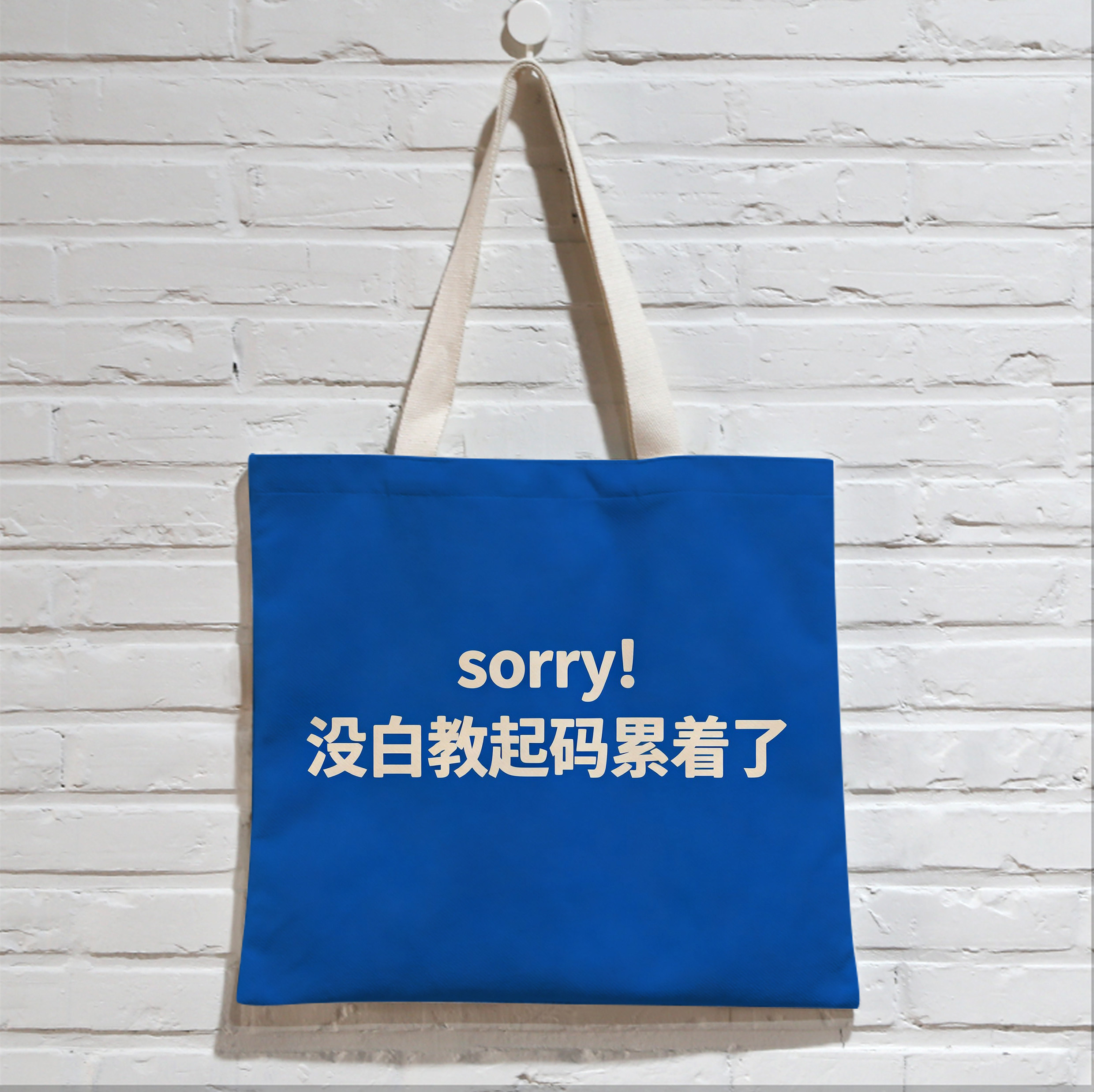 sorry没白教起码累着了布袋单肩大容量学生装书包趣味文字环保袋