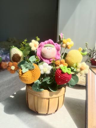 精品私人定制花束摆件自由组合手工钩织花篮摆放花卉成品礼物