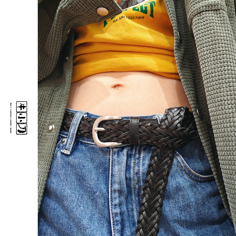 外贸原单男女通用头层牛皮腰带编织带皮带真皮时尚休闲外贸裤带