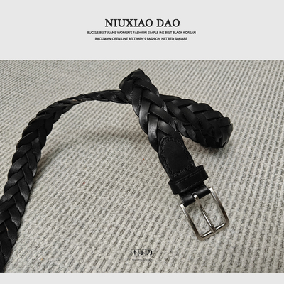 外贸原单头层牛皮皮带编织带男女款腰带纯牛皮尾货休闲时尚裤带