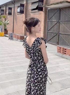 高个子加长版法式碎花连衣裙女无袖夏季小飞袖超长到脚踝长裙175
