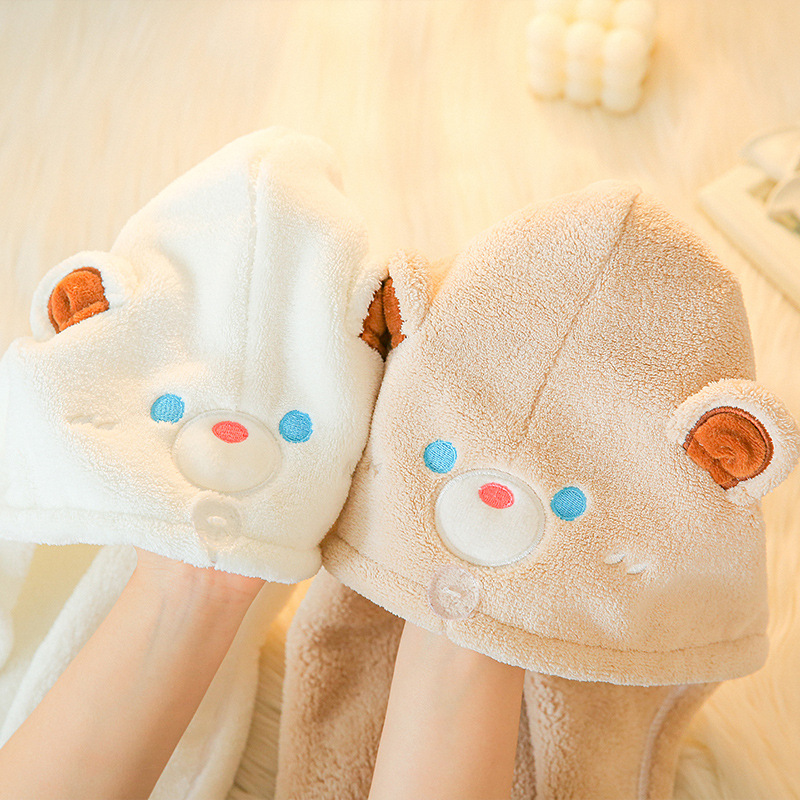 卡通小熊伯特珊瑚绒干发帽微米纱浴帽女吸水速干发巾