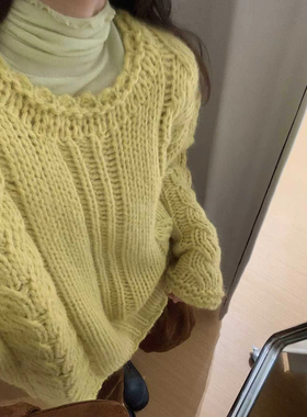 高级感慵懒风蓝色毛衣女秋冬季2025新款宽松加厚针织衫上衣