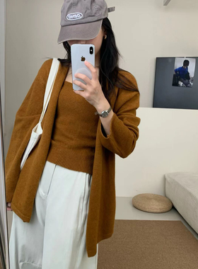 韩系慵懒风针织开衫外套女新款初秋设计感小众宽松显瘦上衣两件套