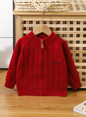 韩版新款儿童毛衣开衫高级灰色极简风插肩袖男女宝宝时尚秋冬百搭