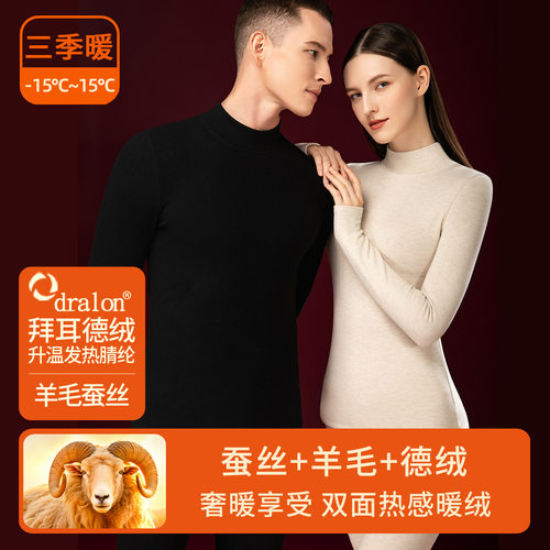 2026加绒加厚羊毛蚕丝发热保暖内衣套装女士肌底衣秋衣秋裤男抗寒